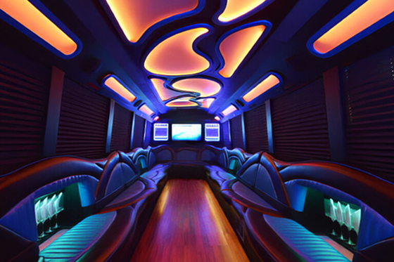 Hardwood floor in a limo bus